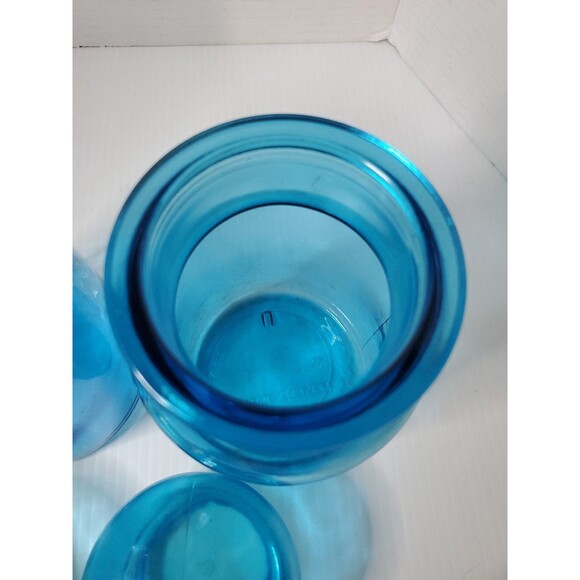 RARE Vtg Blue Glass Apothecary Bubble Lid Jars Bottles Set Of 3 MCM Belgium - Picture 9 of 14